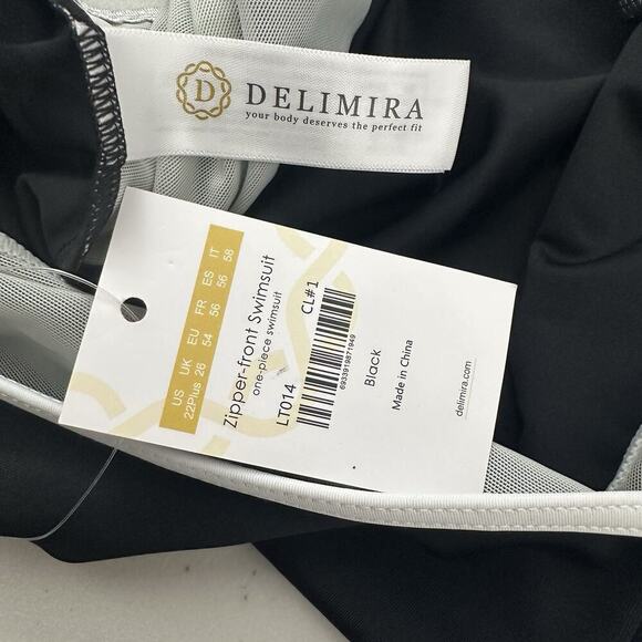 Delimira Swimsuit Womens Plus 22 Black White Zipper Front One Piece NWT - Picture 9 of 14